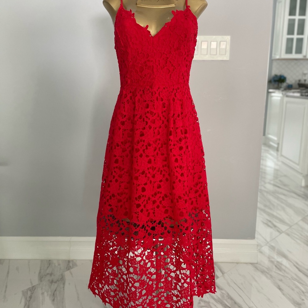 ASTR the label Red Lace with Spaghetti Strap Summer Dress